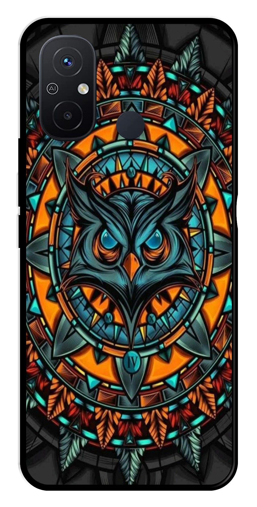 Owl Pattern Metal Mobile Case for Poco C55   (Design No -42)