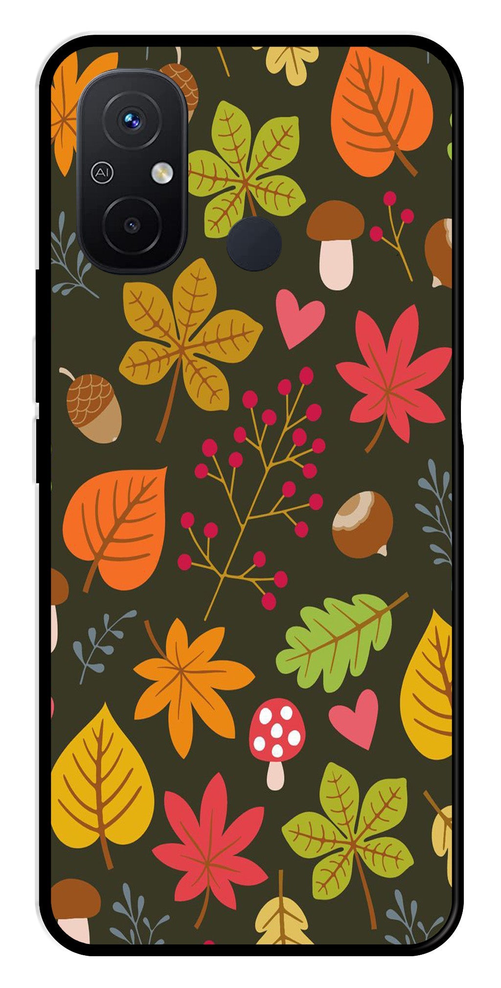 Leaves Design Metal Mobile Case for Poco C55   (Design No -51)