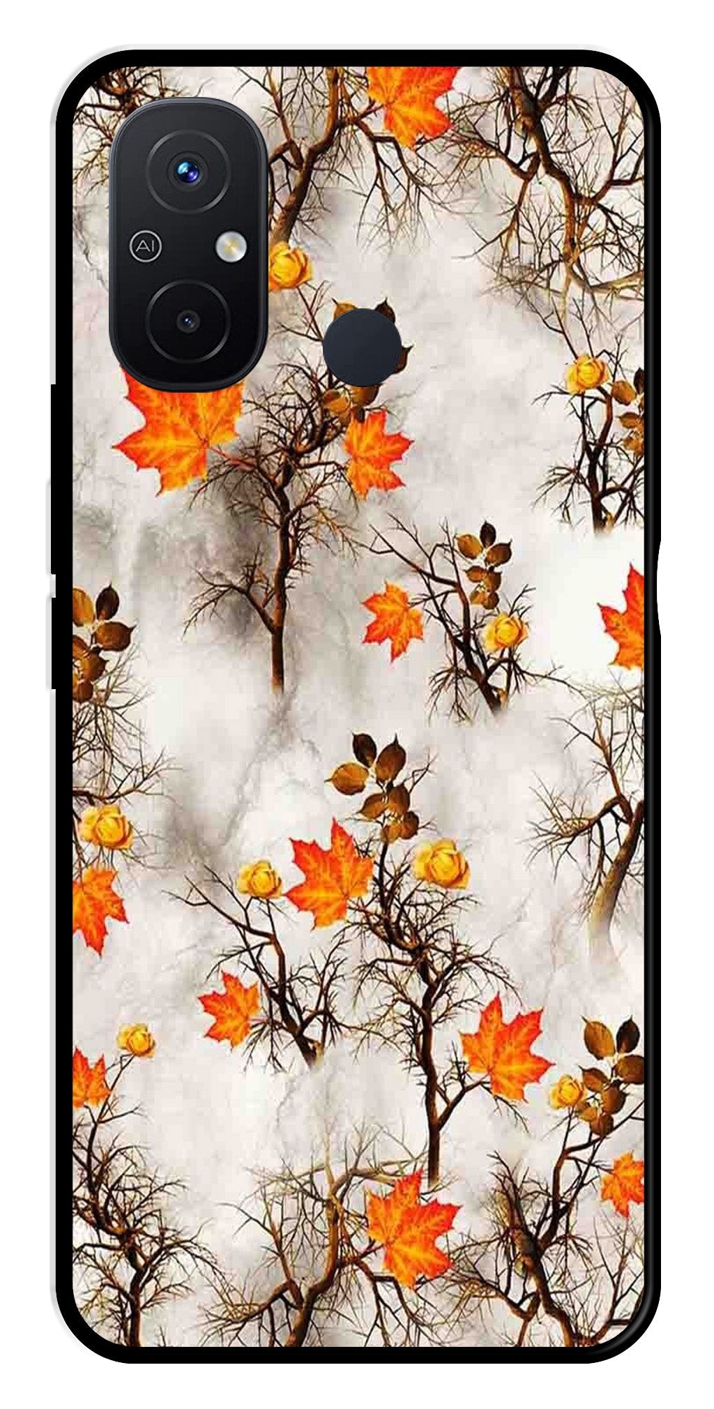 Autumn leaves Metal Mobile Case for Poco C55   (Design No -55)