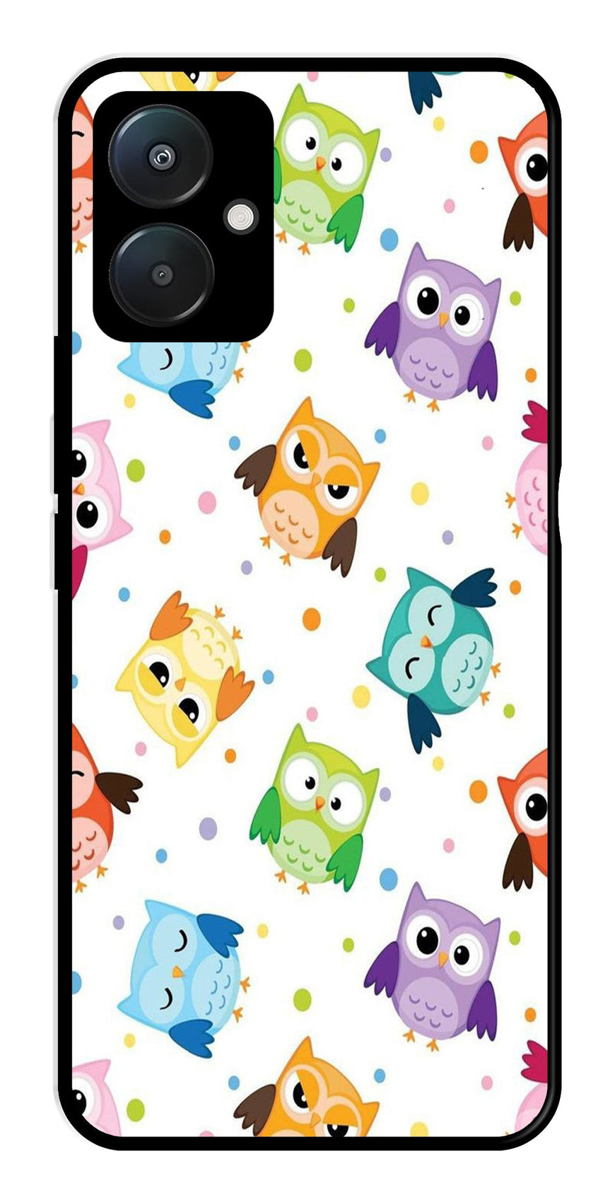 Owls Pattern Metal Mobile Case for Poco C65   (Design No -20)