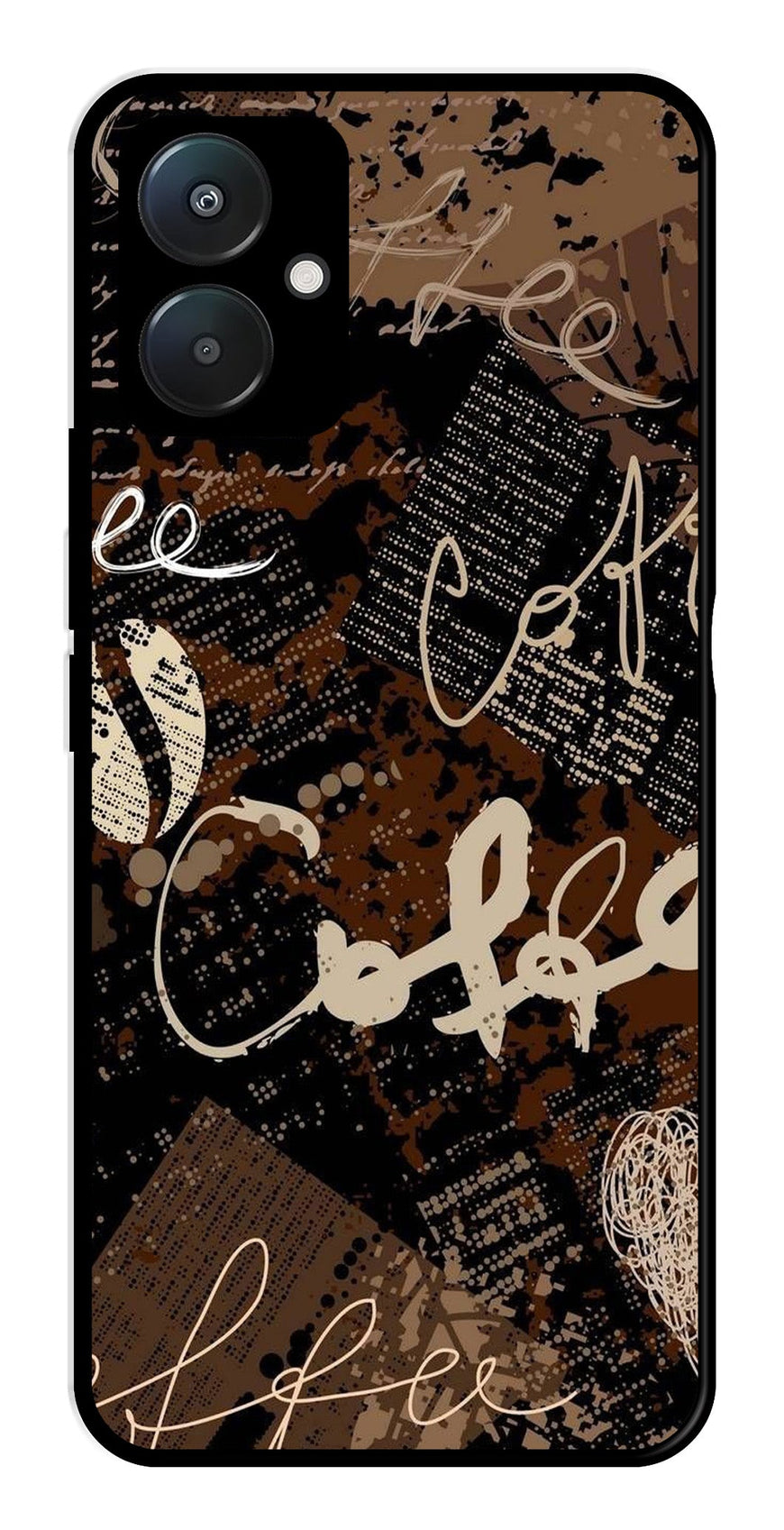 Coffee Pattern Metal Mobile Case for Poco C65   (Design No -37)