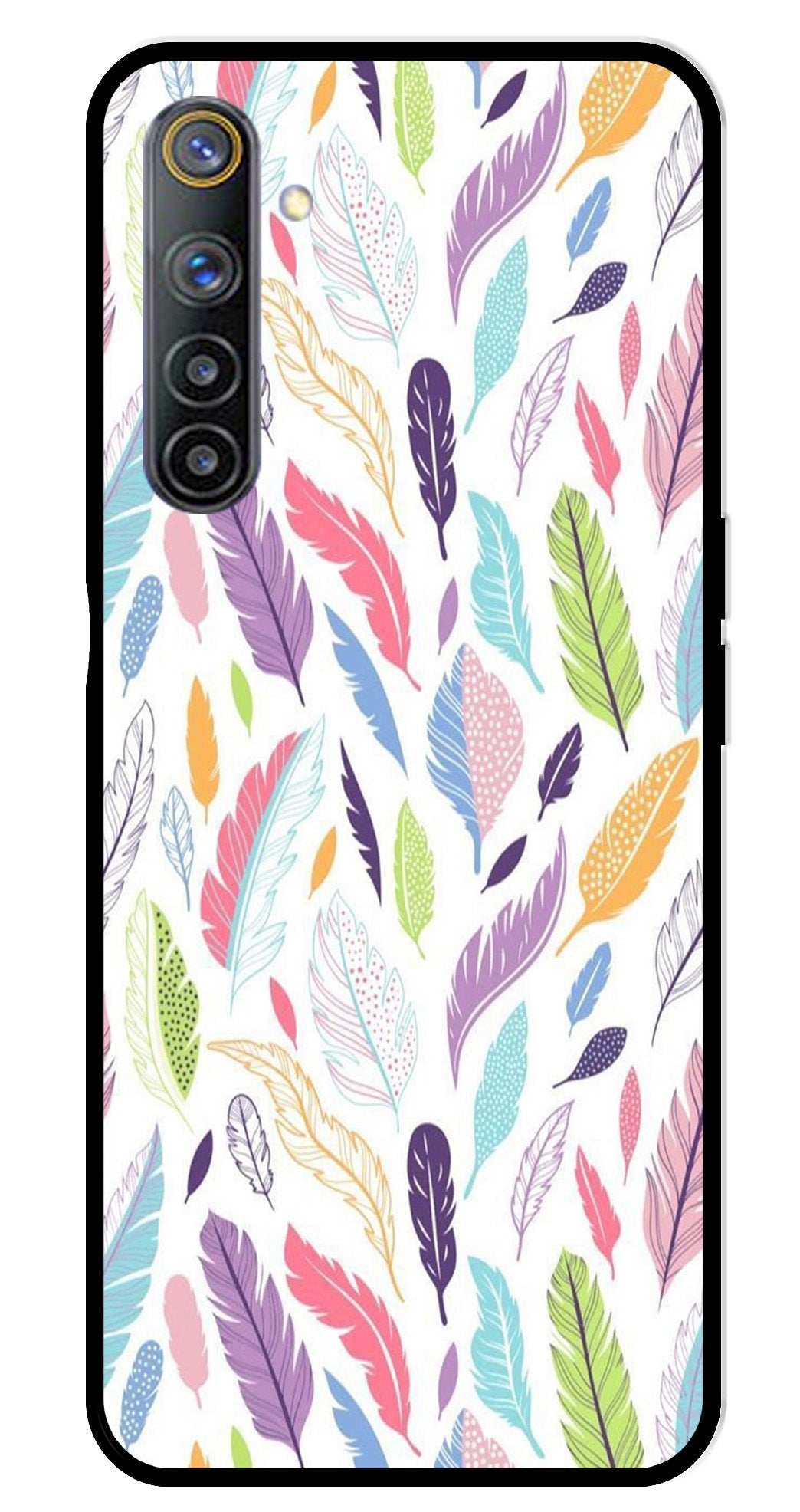 Colorful Feathers Metal Mobile Case for Realme 6   (Design No -06)