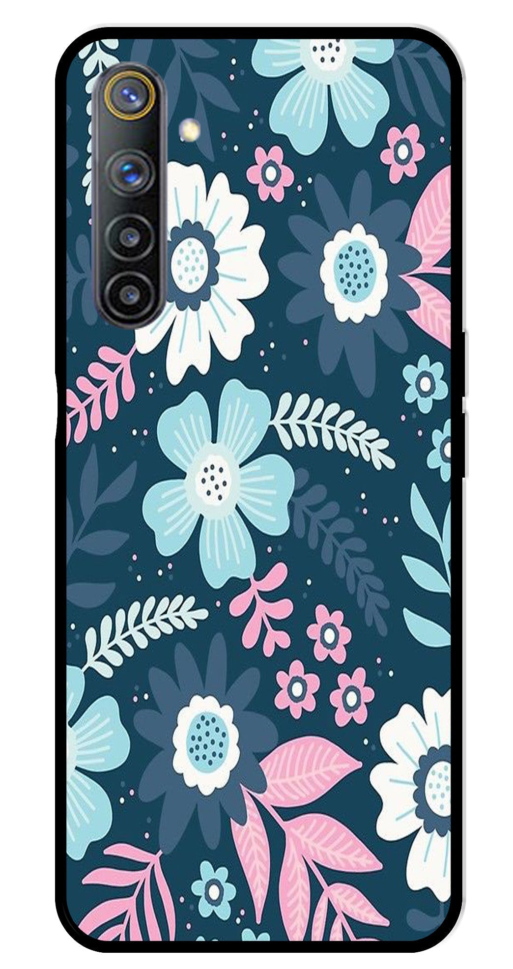 Flower Leaves Design Metal Mobile Case for Realme 6   (Design No -50)