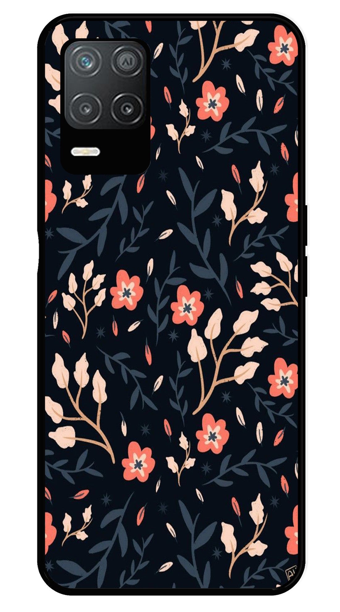 Floral Pattern Metal Mobile Case for Realme Narzo 30 5G   (Design No -10)