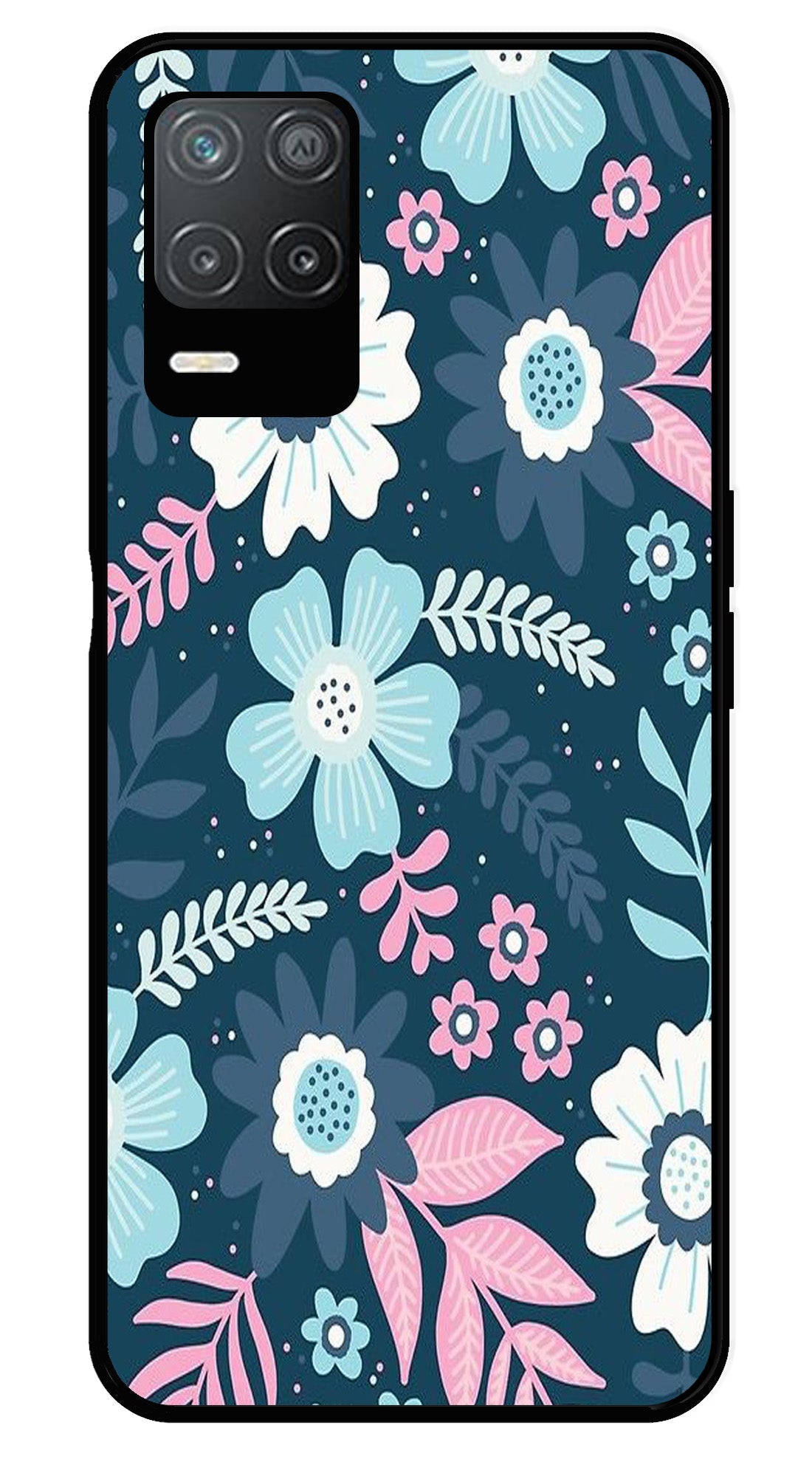 Flower Leaves Design Metal Mobile Case for Realme Narzo 30 5G   (Design No -50)