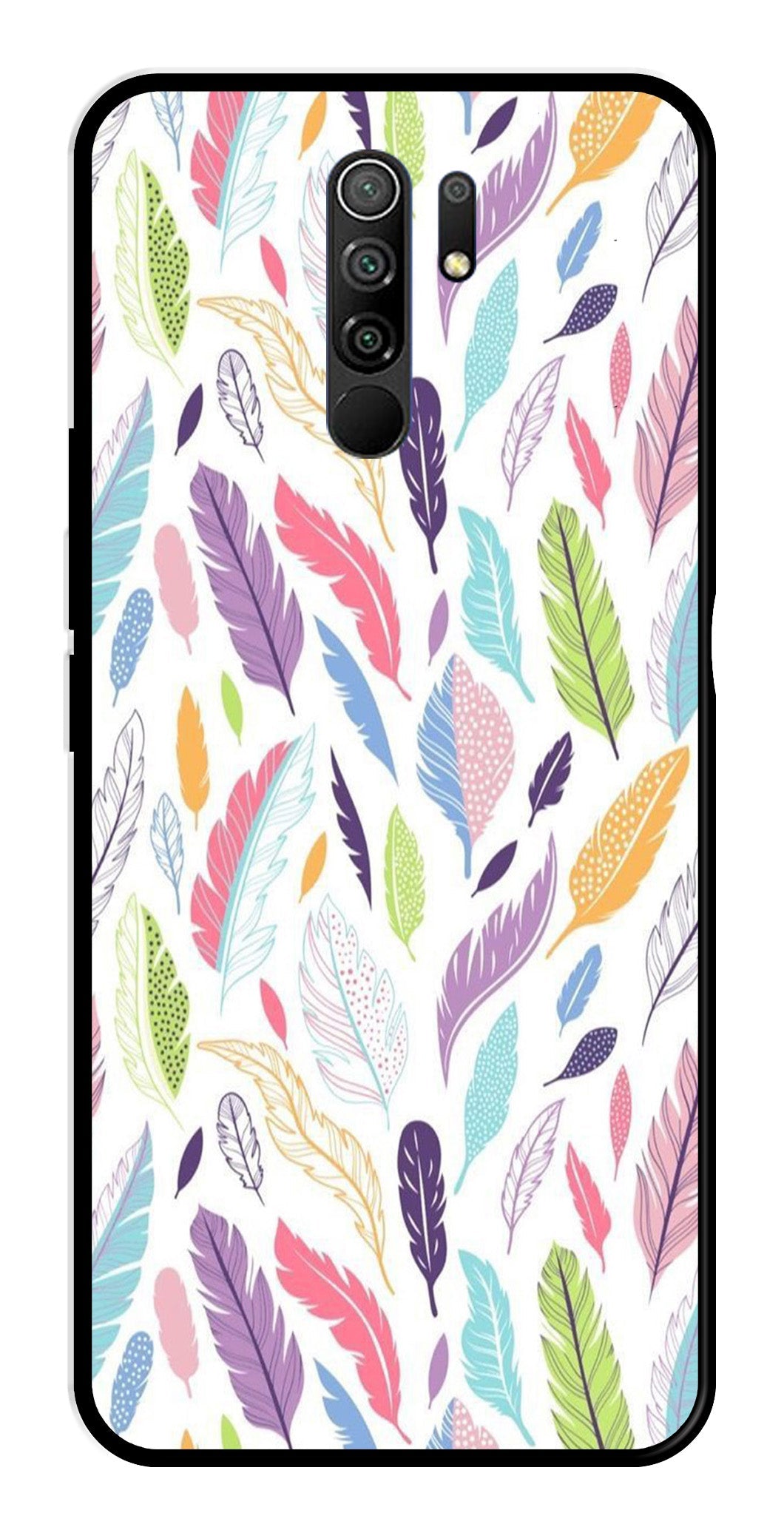 Colorful Feathers Metal Mobile Case for Redmi 9 Prime   (Design No -06)