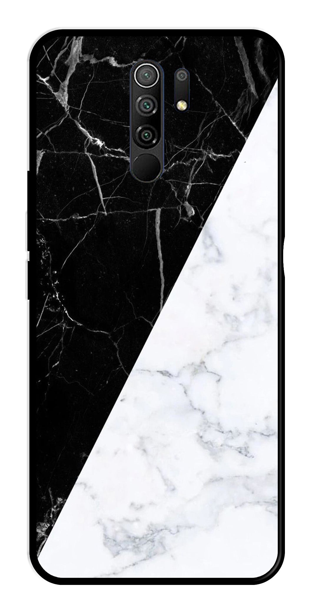 Black White Marble Design Metal Mobile Case for Redmi 9 Prime   (Design No -09)