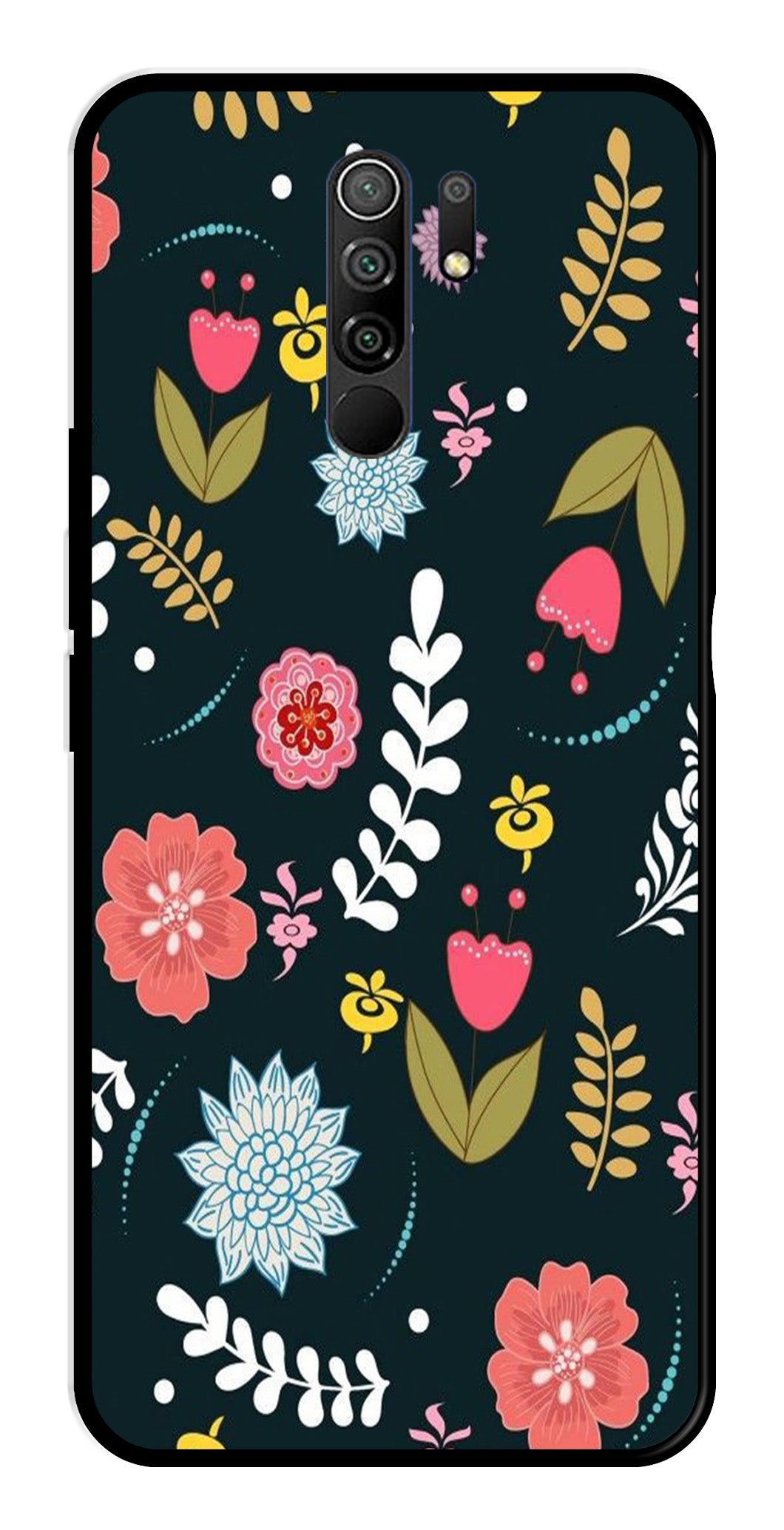 Floral Pattern2 Metal Mobile Case for Redmi 9 Prime   (Design No -12)