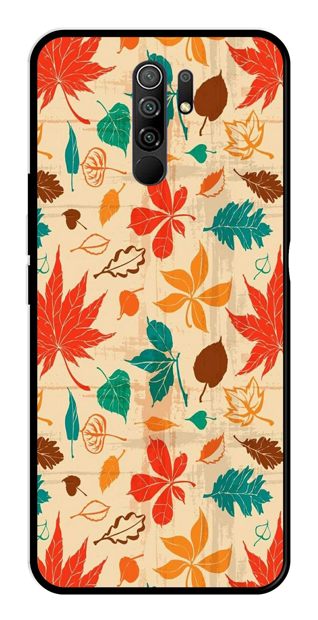 Leafs Design Metal Mobile Case for Redmi 9 Prime   (Design No -14)