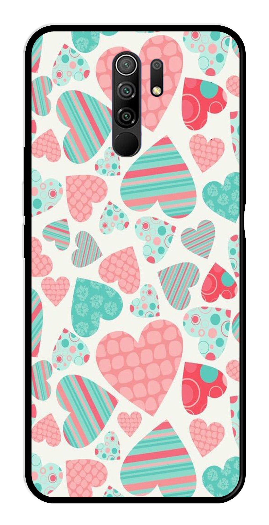 Hearts Pattern Metal Mobile Case for Redmi 9 Prime   (Design No -22)