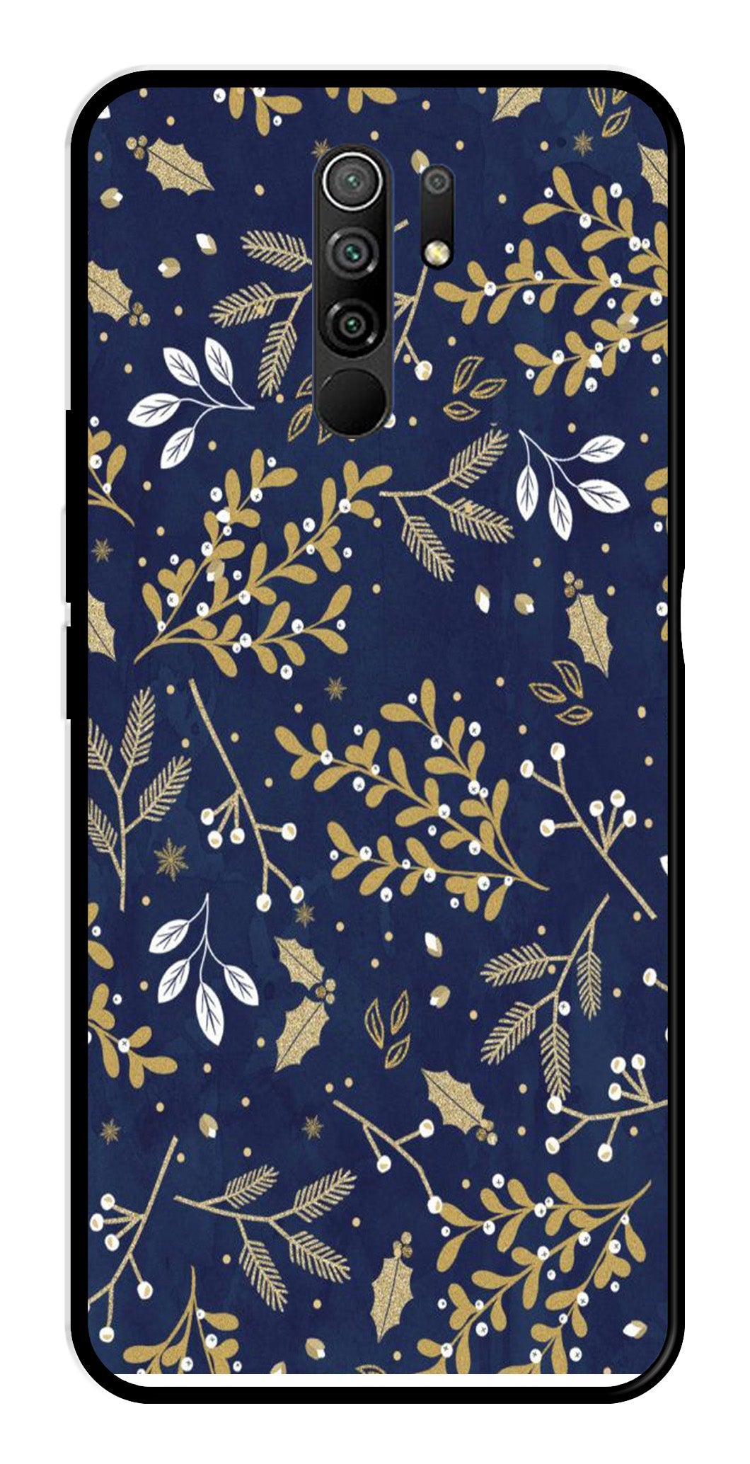 Floral Pattern  Metal Mobile Case for Redmi 9 Prime   (Design No -52)