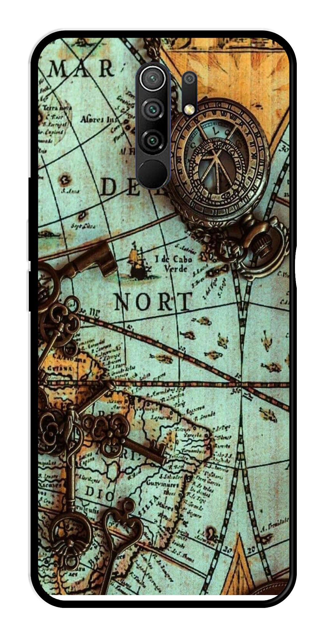 Map Design Metal Mobile Case for Redmi 9 Prime   (Design No -54)