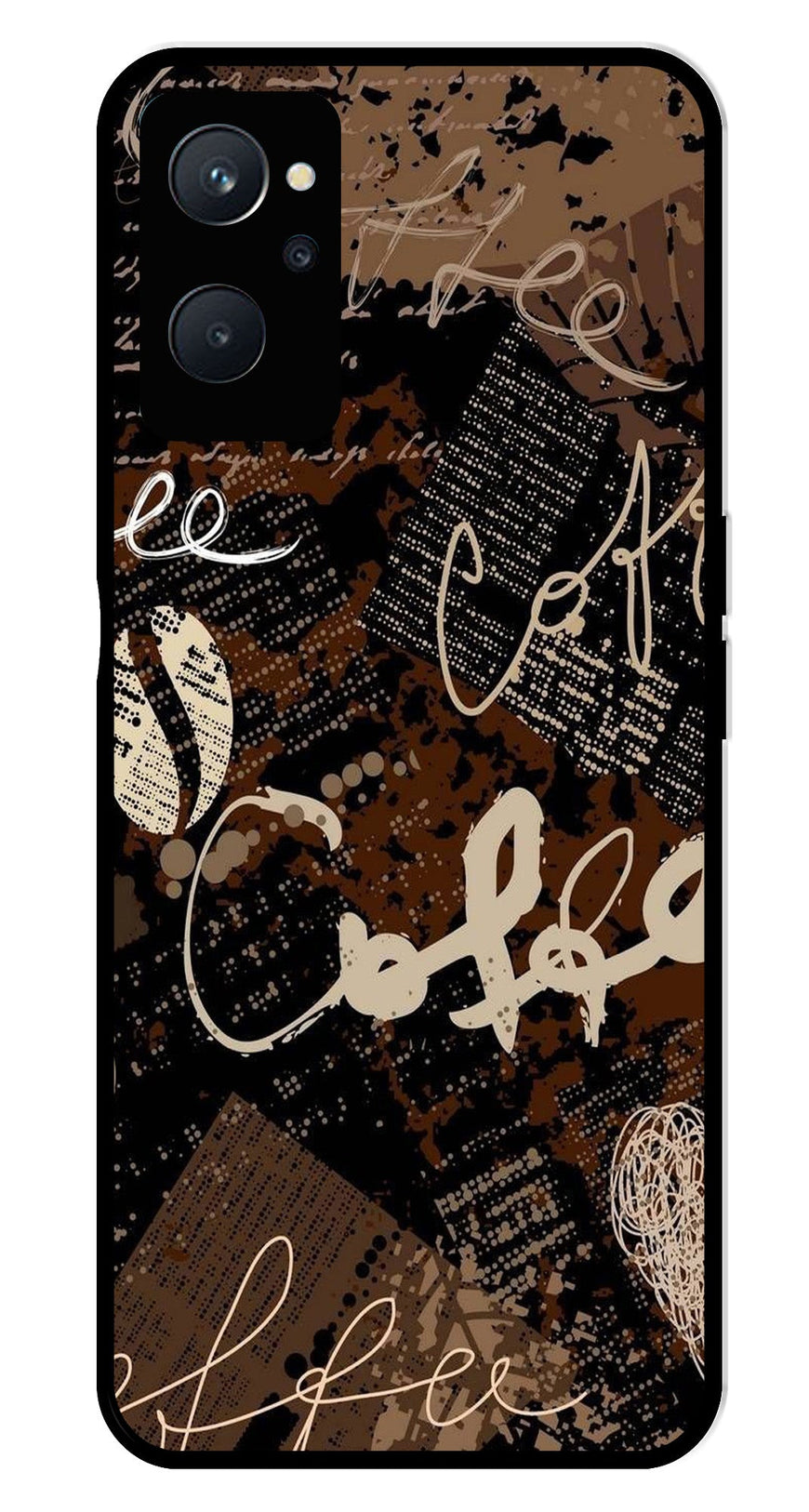 Coffee Pattern Metal Mobile Case for Realme 9i   (Design No -37)