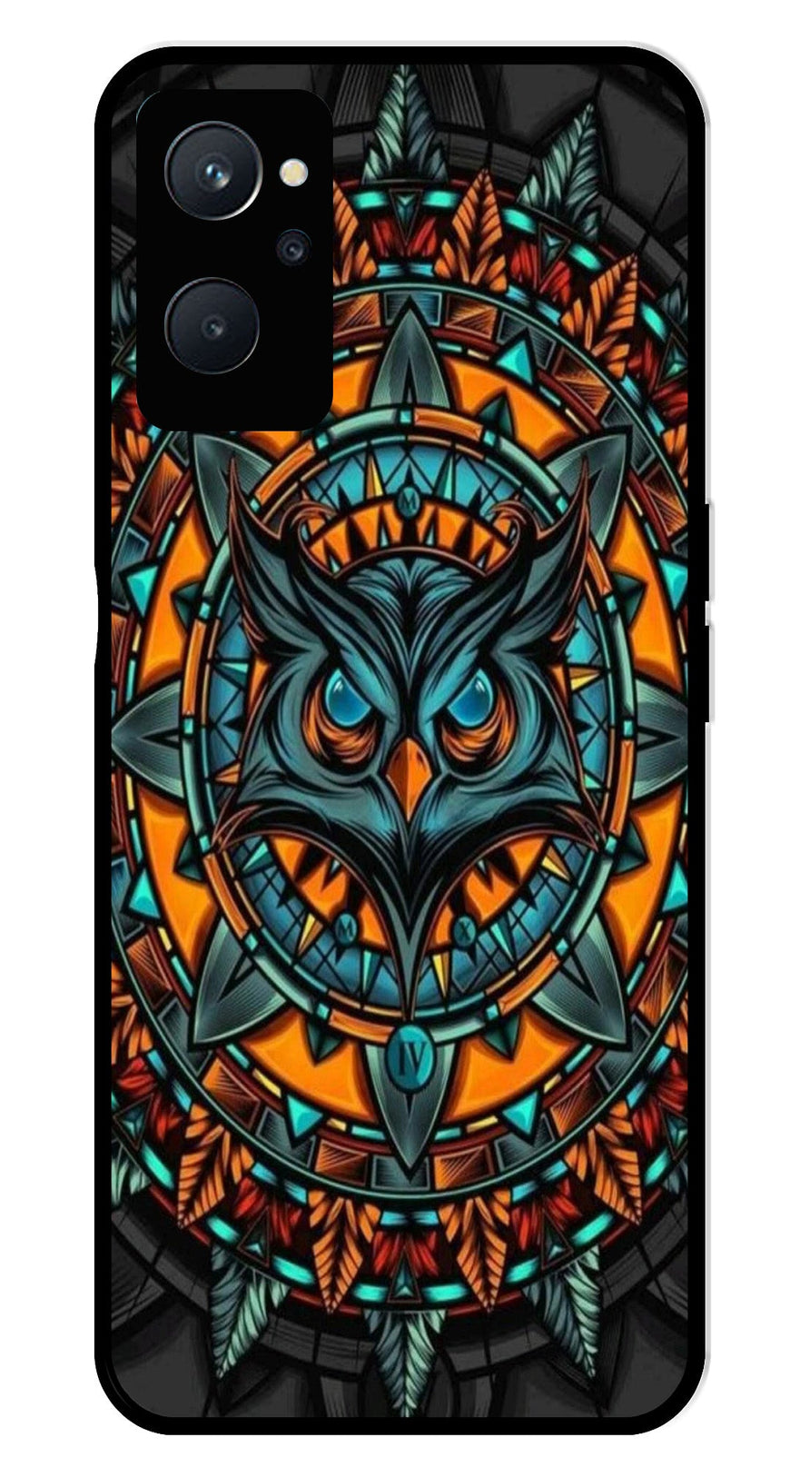 Owl Pattern Metal Mobile Case for Realme 9i   (Design No -42)