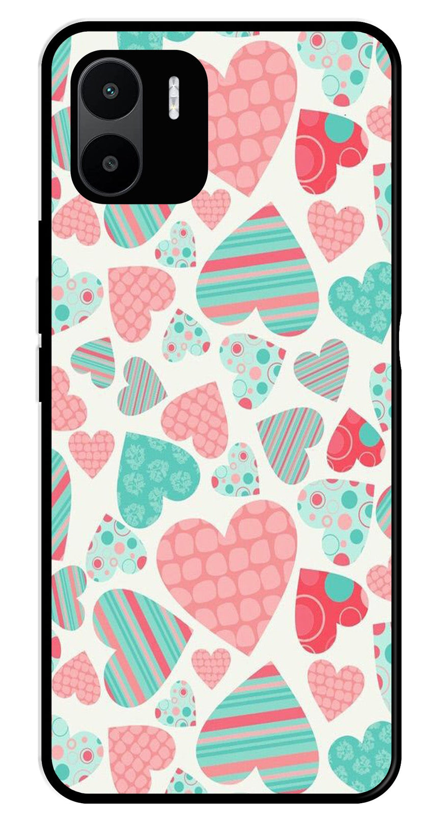 Hearts Pattern Metal Mobile Case for Redmi A2   (Design No -22)