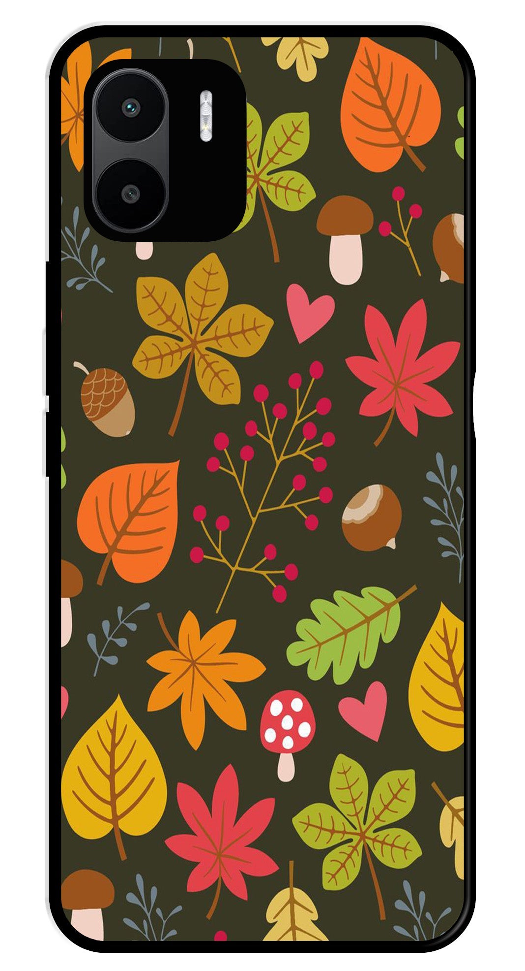 Leaves Design Metal Mobile Case for Redmi A2   (Design No -51)