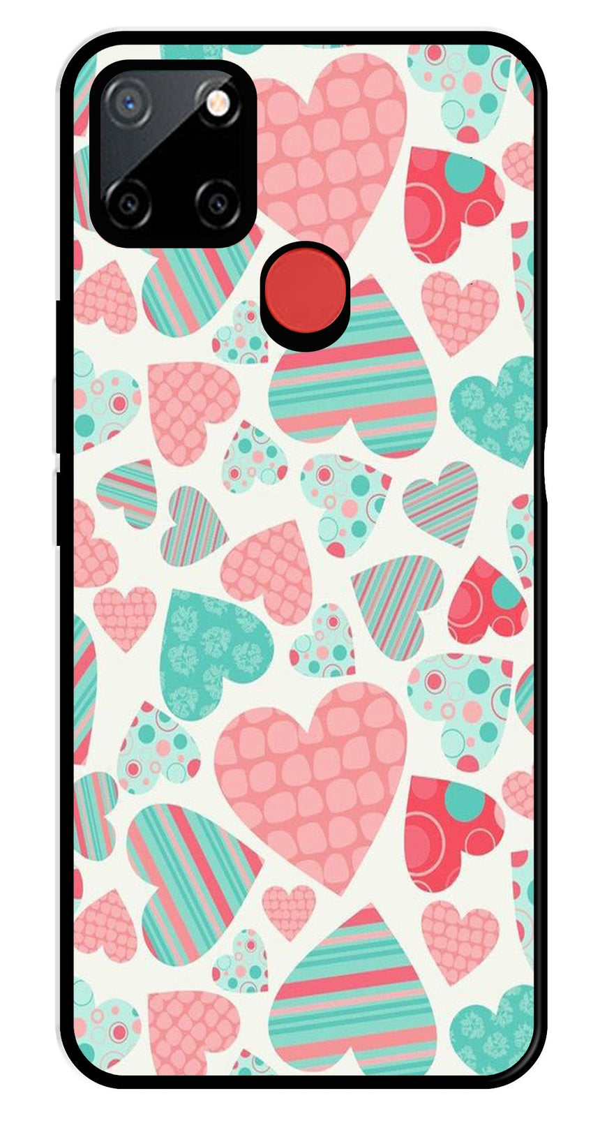 Hearts Pattern Metal Mobile Case for Realme C12   (Design No -22)