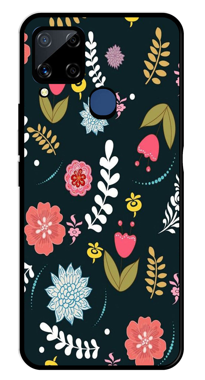 Floral Pattern2 Metal Mobile Case for Realme C15   (Design No -12)