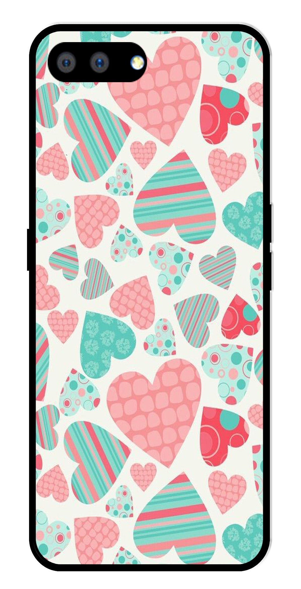 Hearts Pattern Metal Mobile Case for Realme C1   (Design No -22)