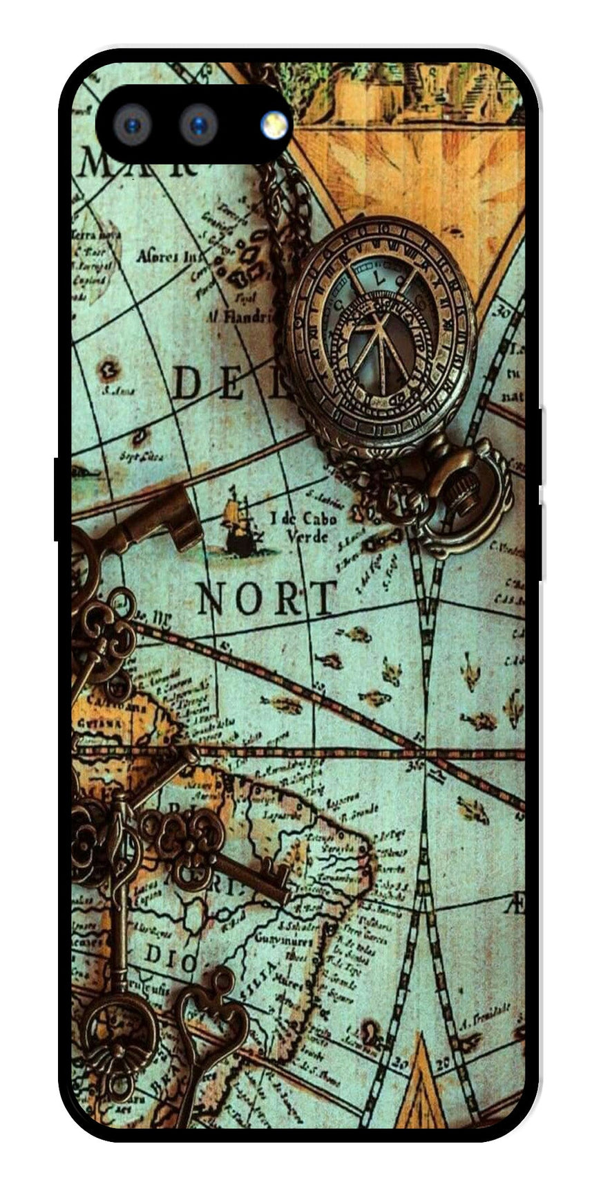 Map Design Metal Mobile Case for Realme C1   (Design No -54)