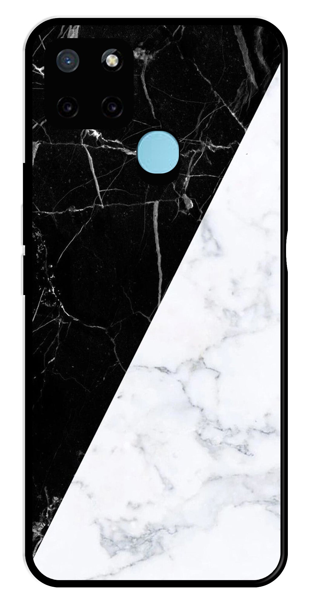 Black White Marble Design Metal Mobile Case for Realme C21Y   (Design No -09)