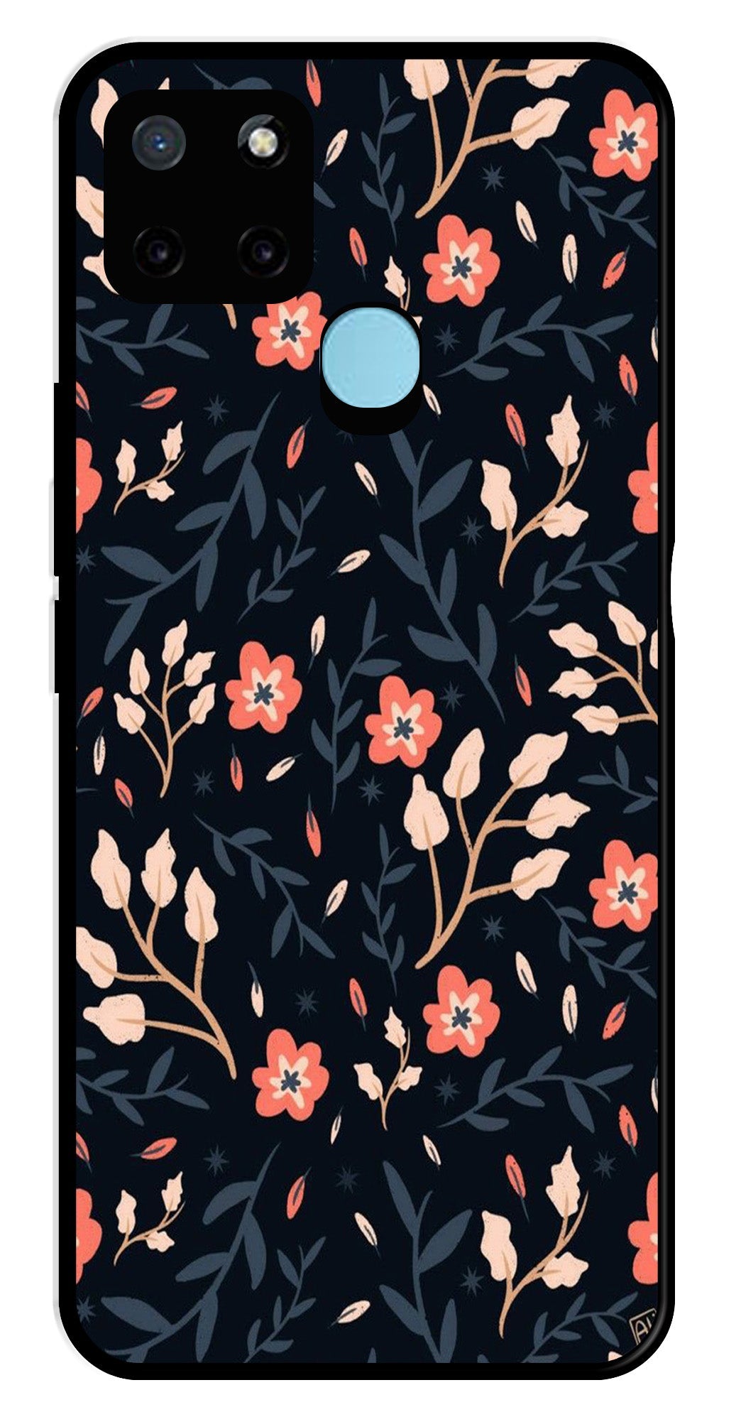 Floral Pattern Metal Mobile Case for Realme C21Y   (Design No -10)