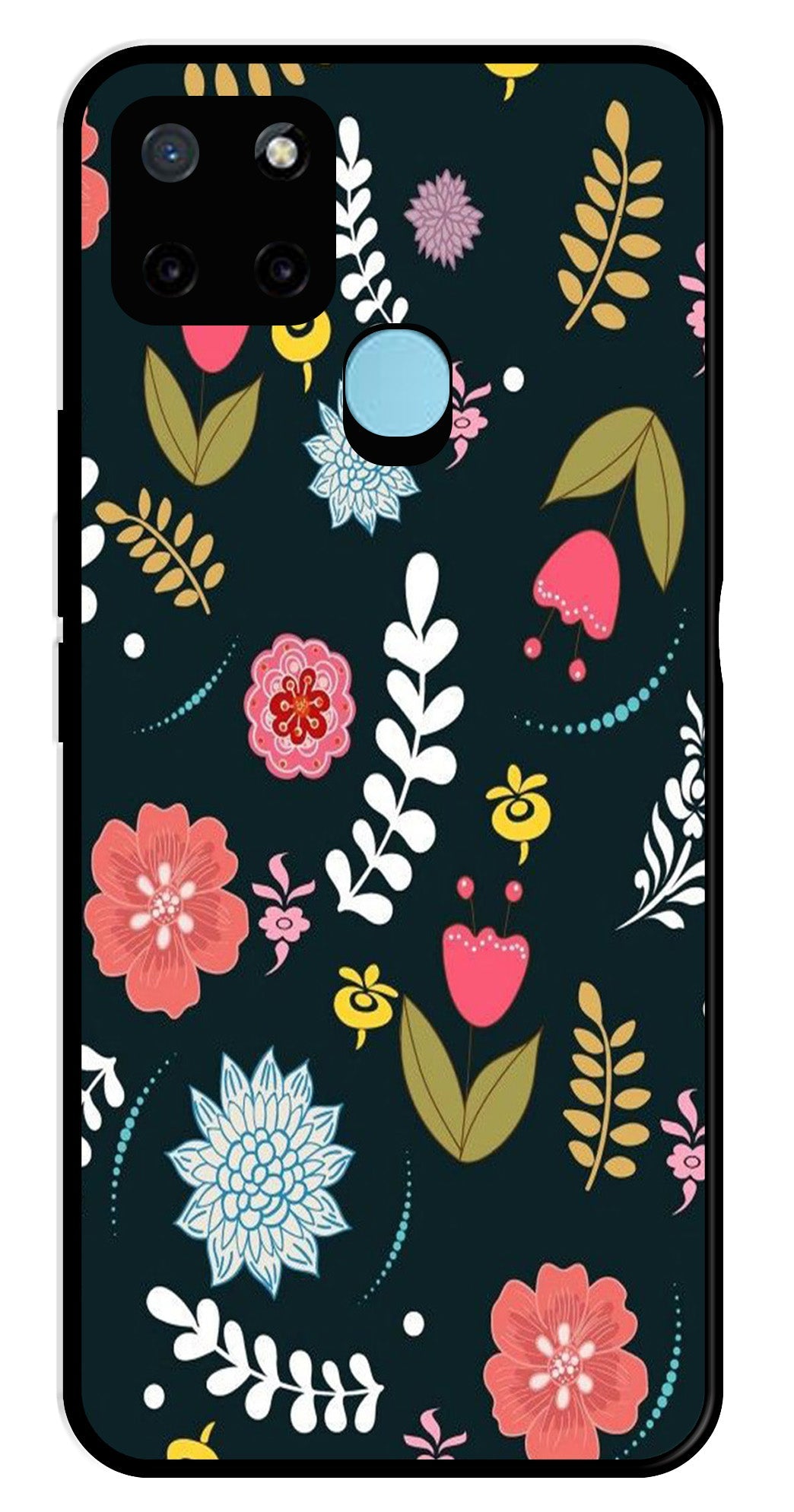 Floral Pattern2 Metal Mobile Case for Realme C21Y   (Design No -12)