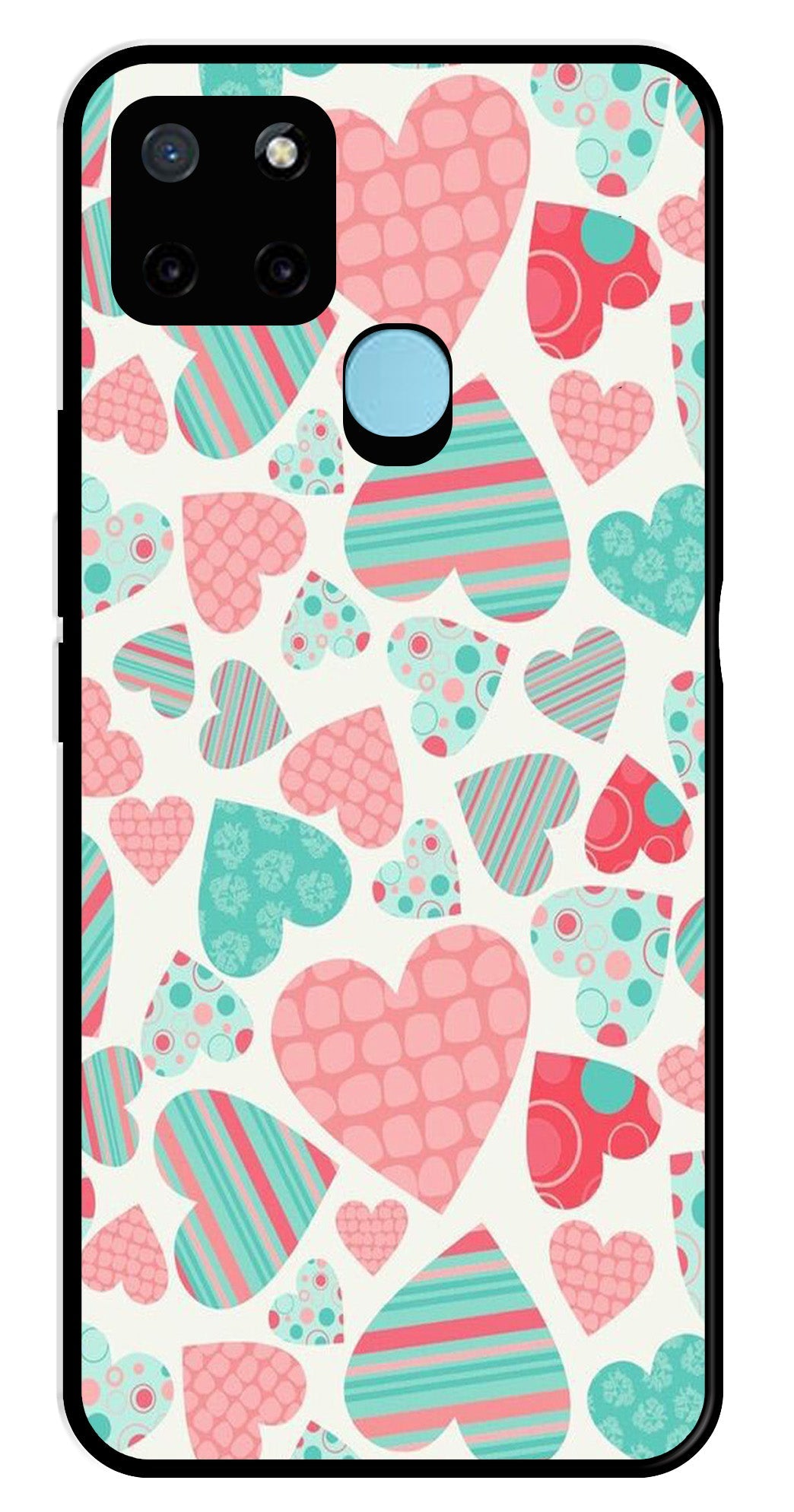 Hearts Pattern Metal Mobile Case for Realme C21Y   (Design No -22)