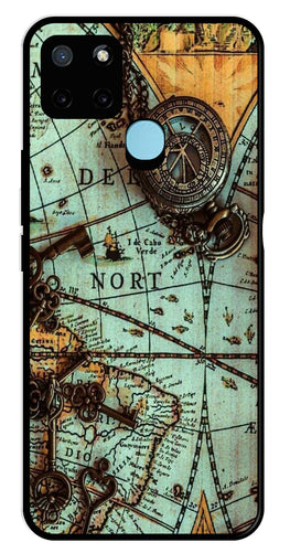 Map Design Metal Mobile Case for Realme C21Y   (Design No -54)