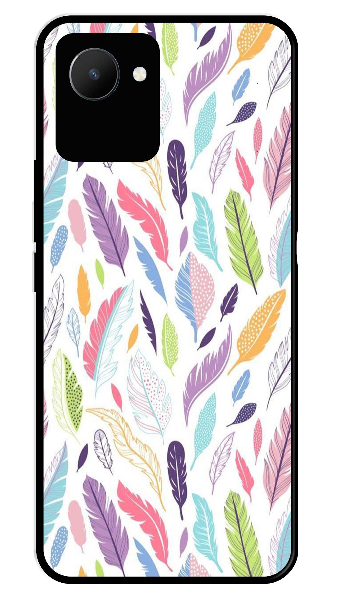 Colorful Feathers Metal Mobile Case for Realme C30   (Design No -06)