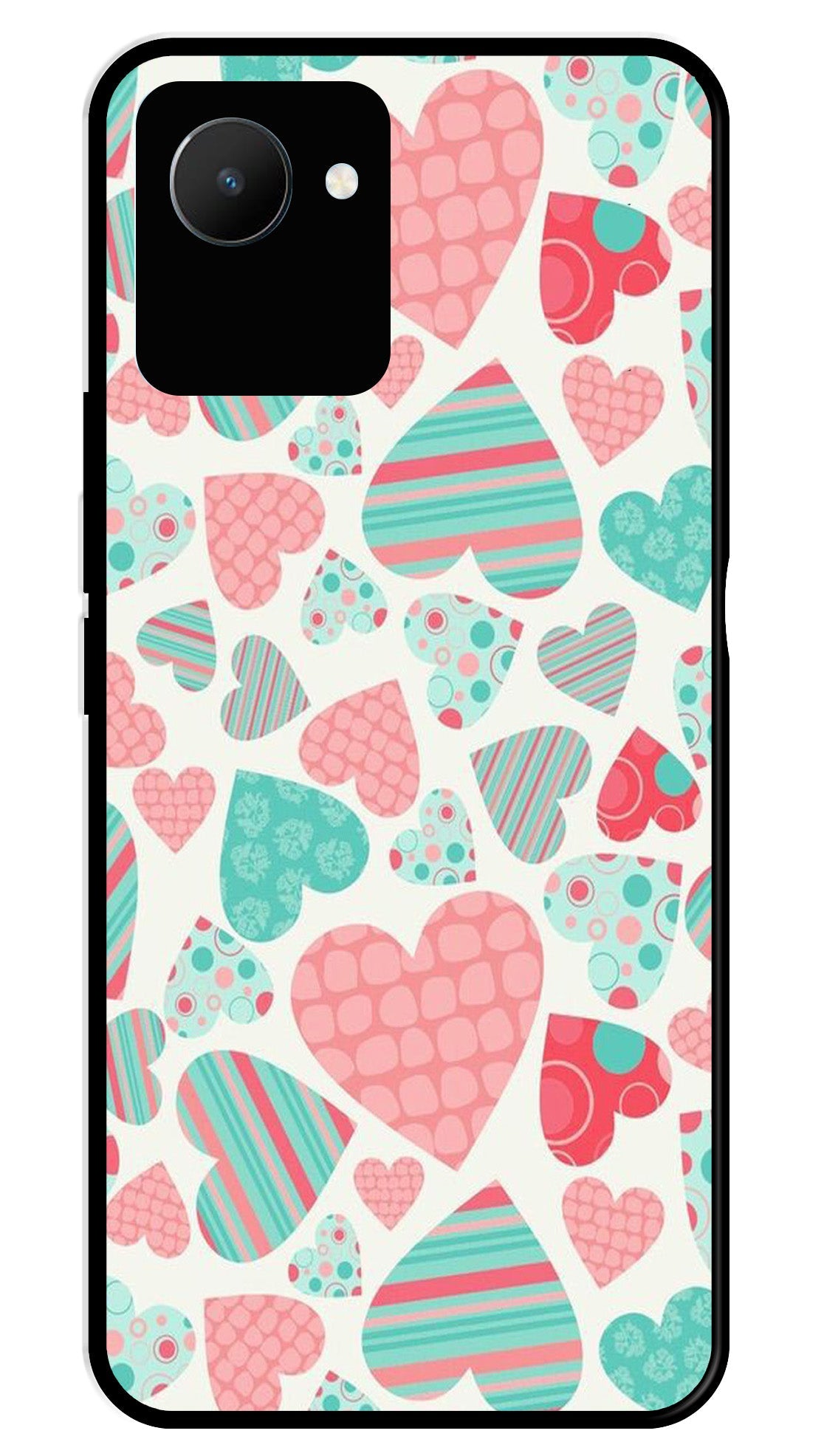 Hearts Pattern Metal Mobile Case for Realme C30   (Design No -22)