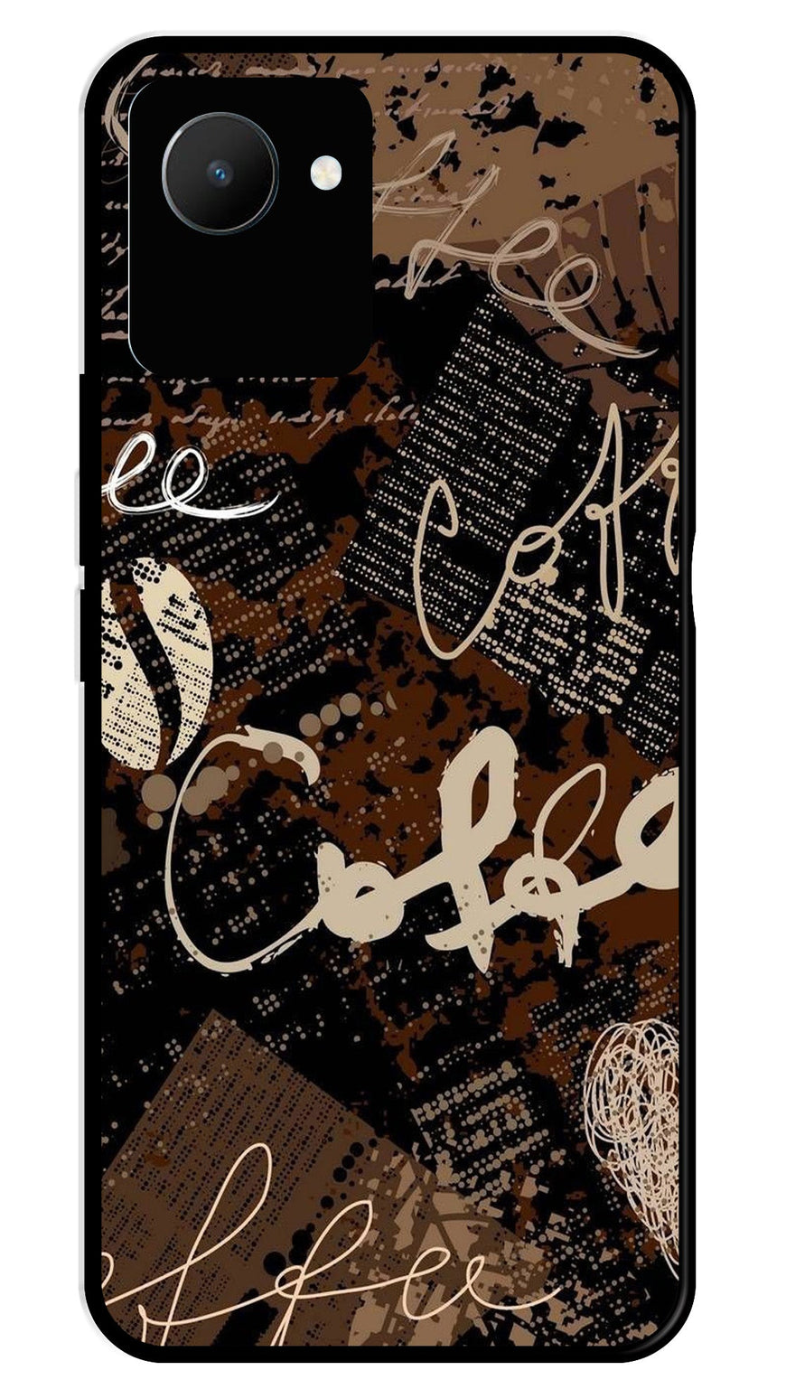 Coffee Pattern Metal Mobile Case for Realme C30   (Design No -37)