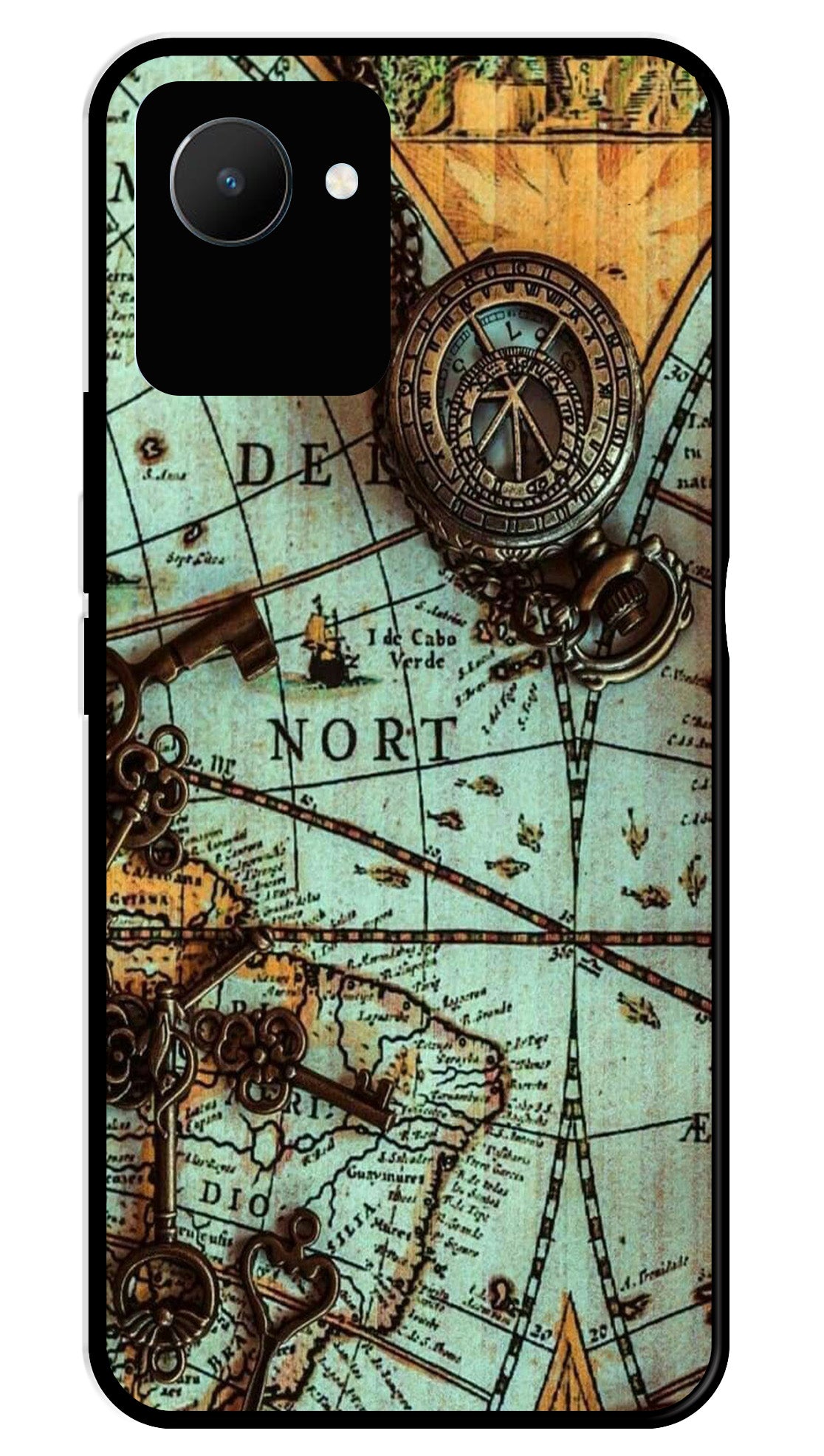 Map Design Metal Mobile Case for Realme C30   (Design No -54)