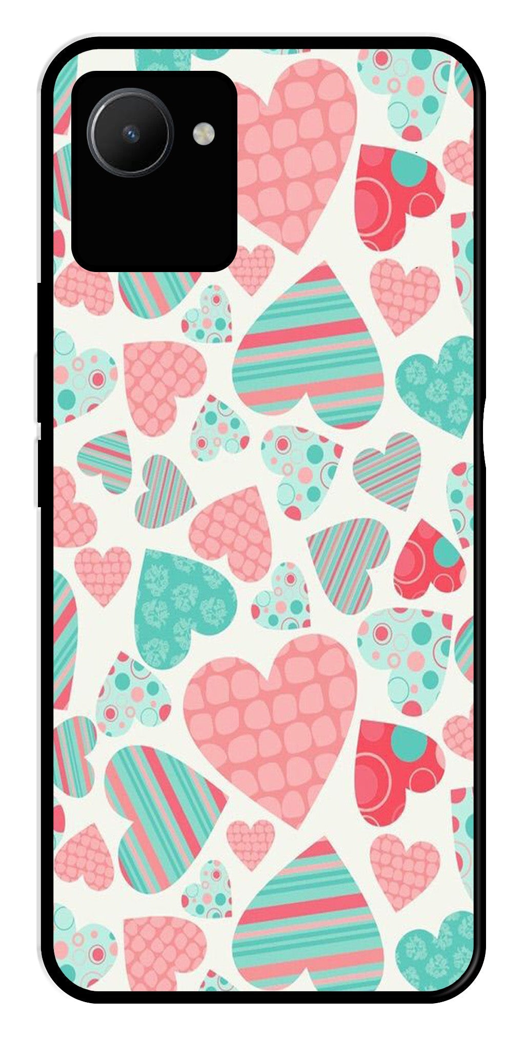 Hearts Pattern Metal Mobile Case for Realme C30s   (Design No -22)