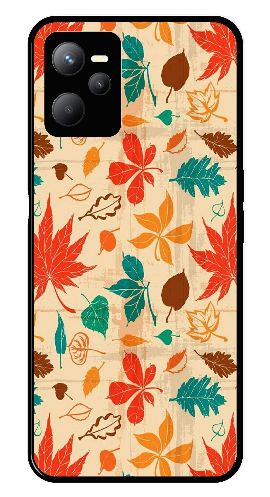 Leafs Design Metal Mobile Case for Realme C35   (Design No -14)