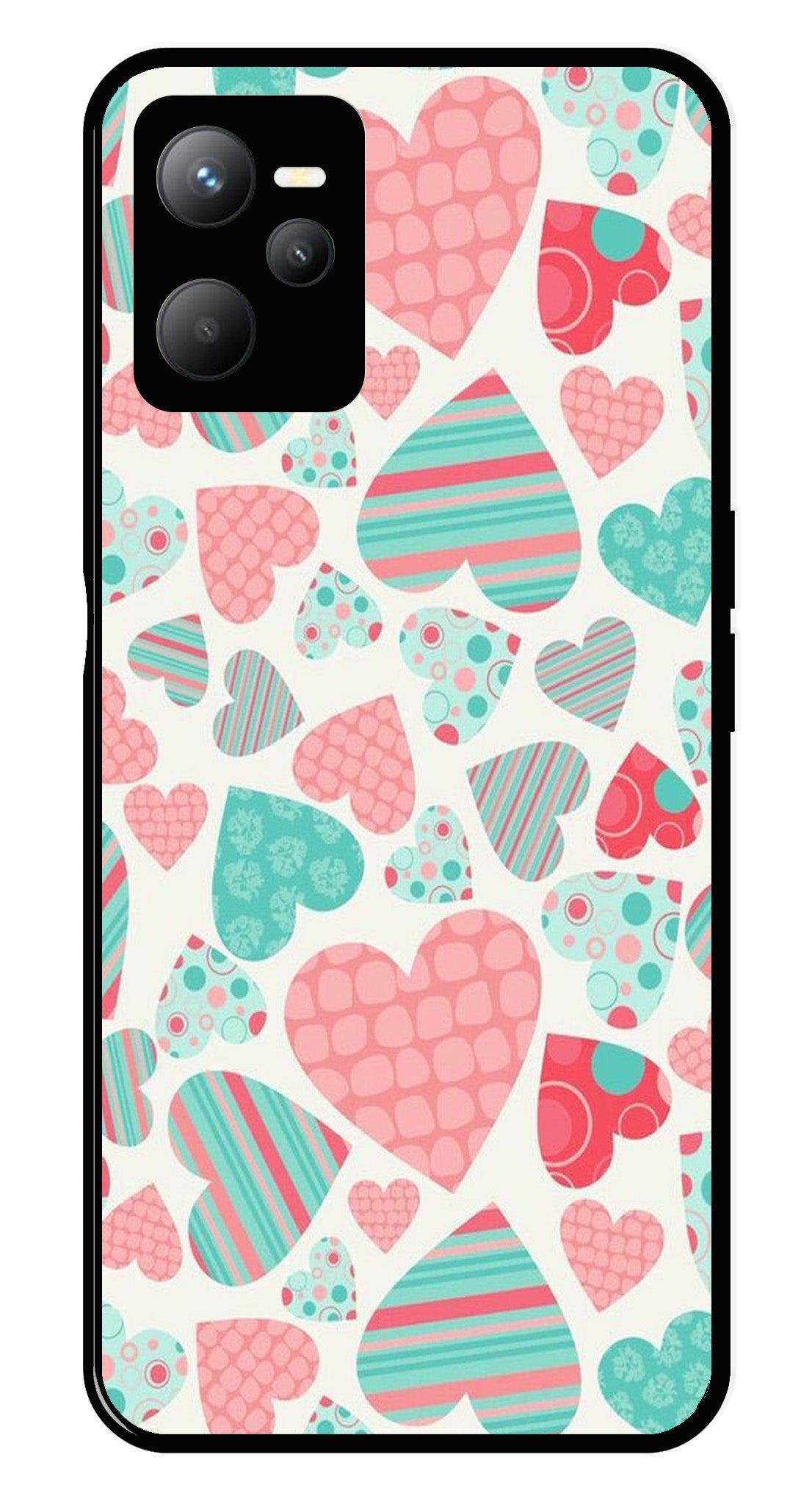 Hearts Pattern Metal Mobile Case for Realme C35   (Design No -22)