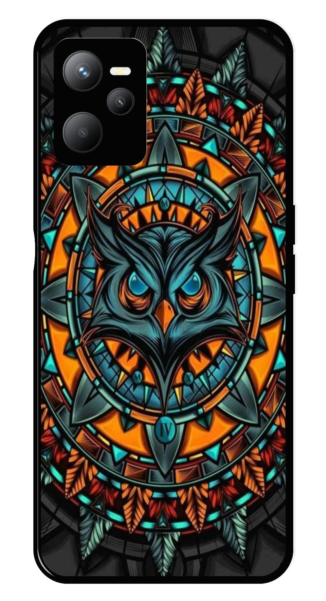 Owl Pattern Metal Mobile Case for Realme C35   (Design No -42)