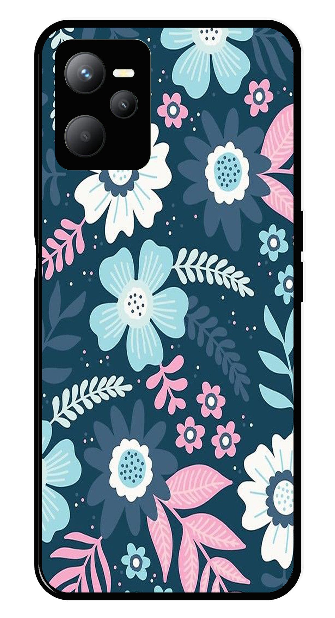 Flower Leaves Design Metal Mobile Case for Realme C35   (Design No -50)