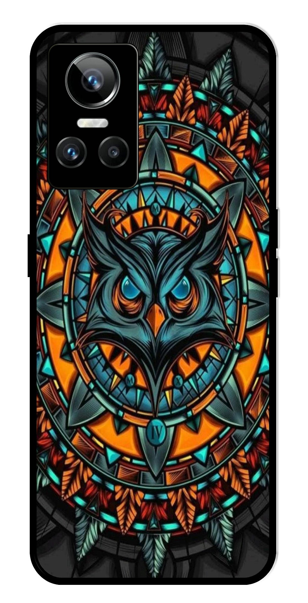 Owl Pattern Metal Mobile Case for Realme GT Neo 3   (Design No -42)