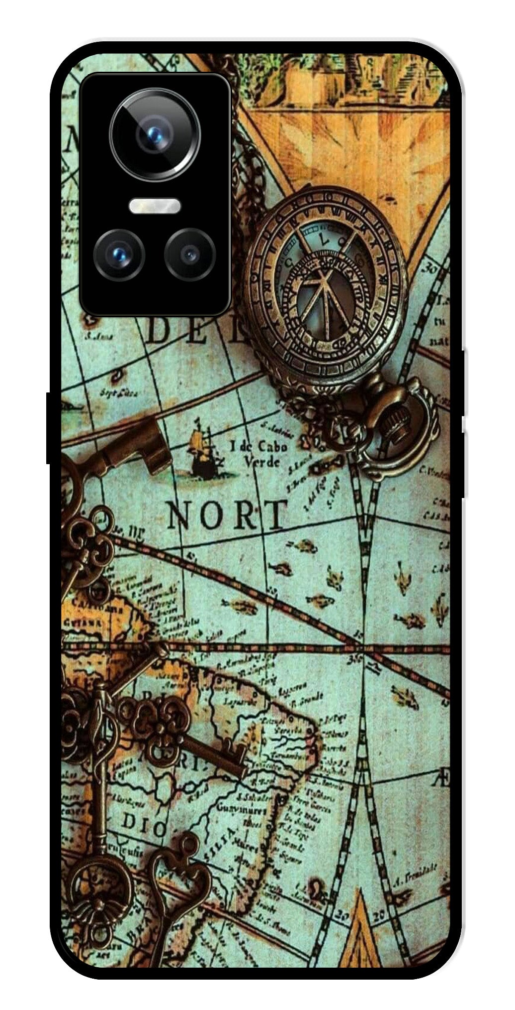 Map Design Metal Mobile Case for Realme GT Neo 3   (Design No -54)