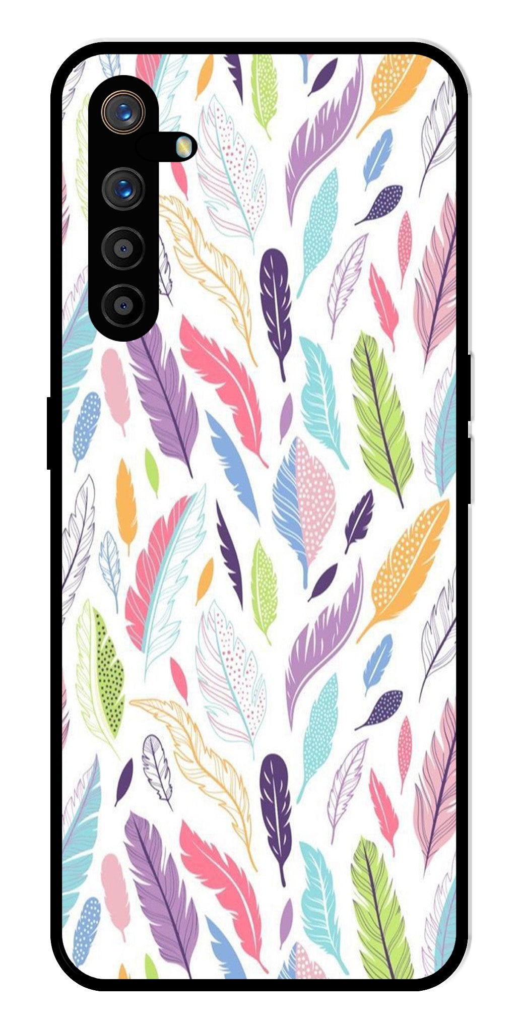 Colorful Feathers Metal Mobile Case for Realme XT   (Design No -06)