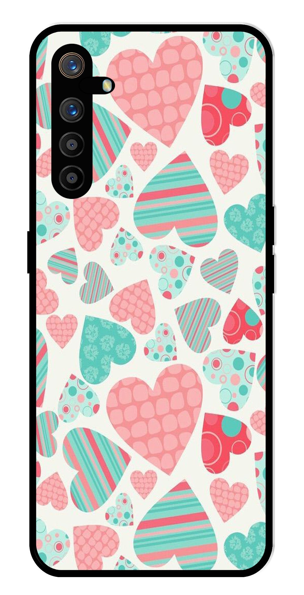 Hearts Pattern Metal Mobile Case for Realme XT   (Design No -22)