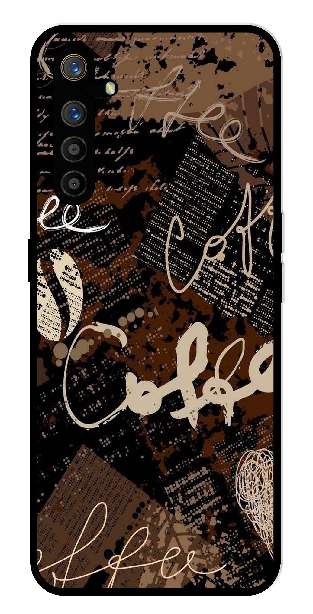 Coffee Pattern Metal Mobile Case for Realme XT   (Design No -37)