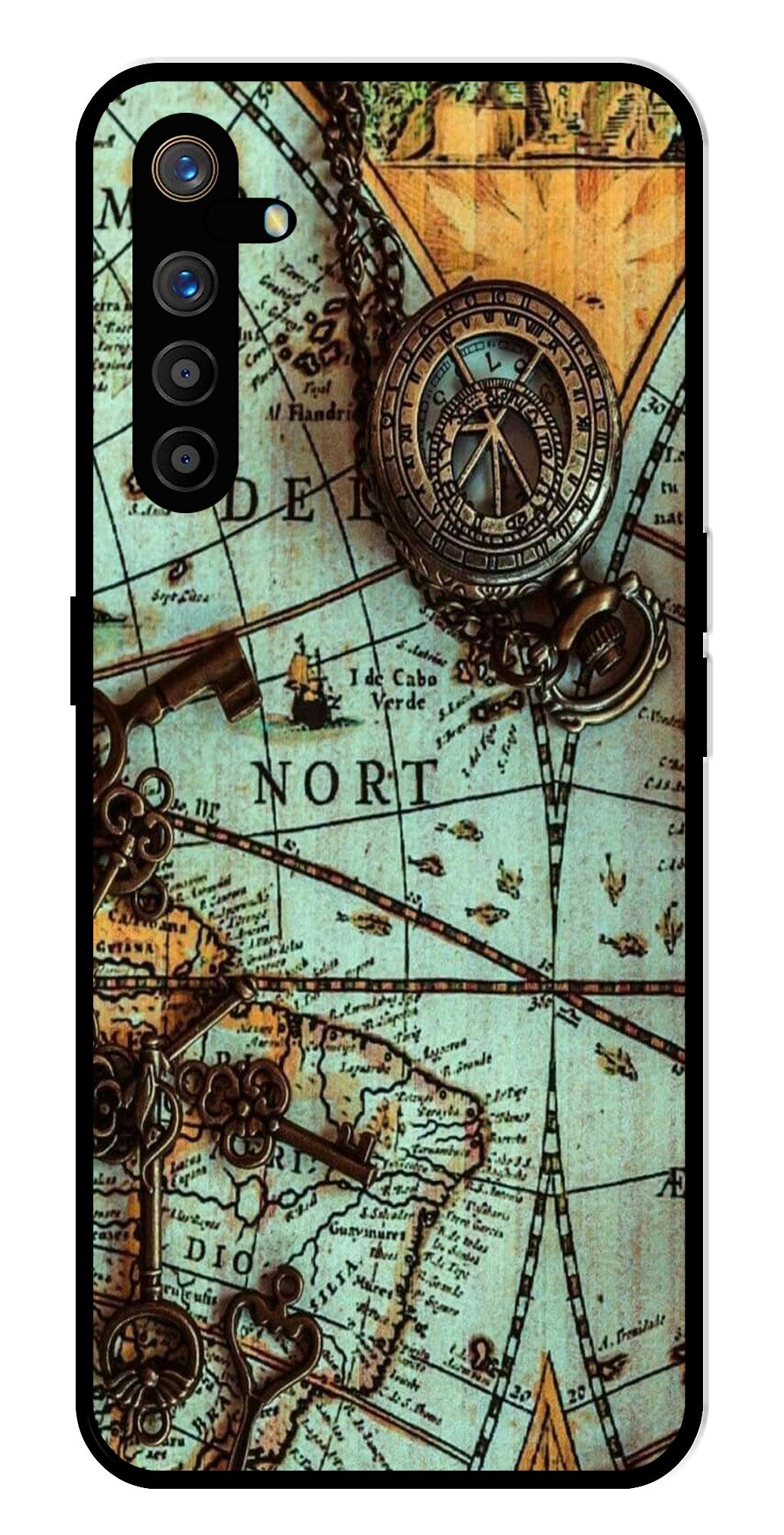 Map Design Metal Mobile Case for Realme XT   (Design No -54)