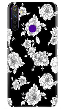 White flowers Black Background Mobile Back Case for Realme 5s (Design - 9)