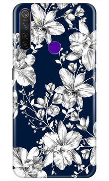 White flowers Blue Background Mobile Back Case for Realme 5s (Design - 14)