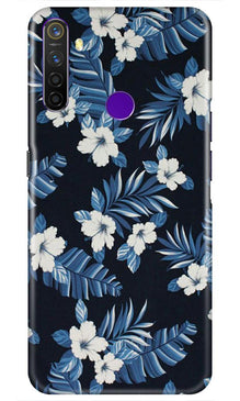 White flowers Blue Background2 Mobile Back Case for Realme 5s (Design - 15)