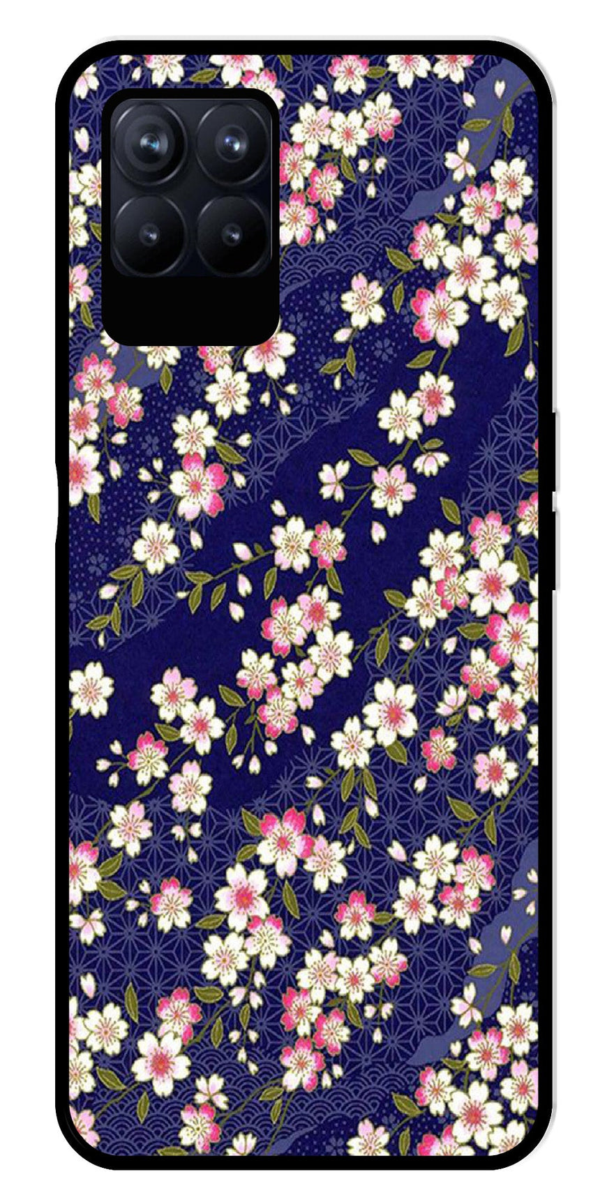 Flower Design Metal Mobile Case for Realme 8i  (Design No -25)