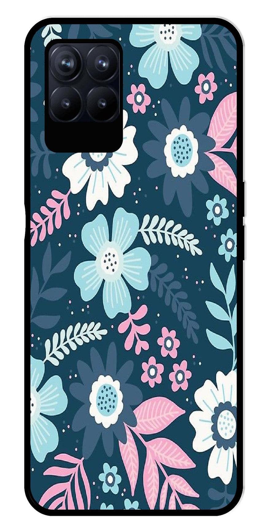 Flower Leaves Design Metal Mobile Case for Realme 8i  (Design No -50)