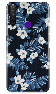 White flowers Blue Background2 Mobile Back Case for Realme 5i (Design - 15)